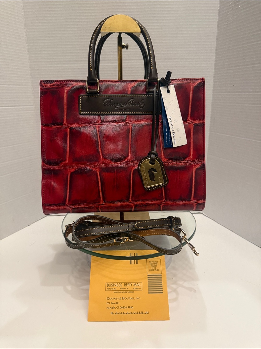 NWT Dooney & Bourke Red Croc-Embossed Tote with Dark Brown Trim - Picture 1 of 10